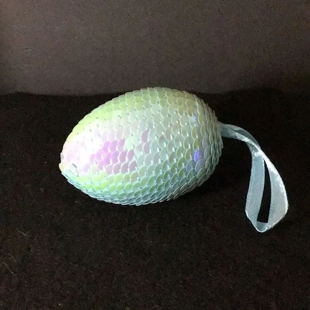 Ornament, blue, green, sequin Easter egg
